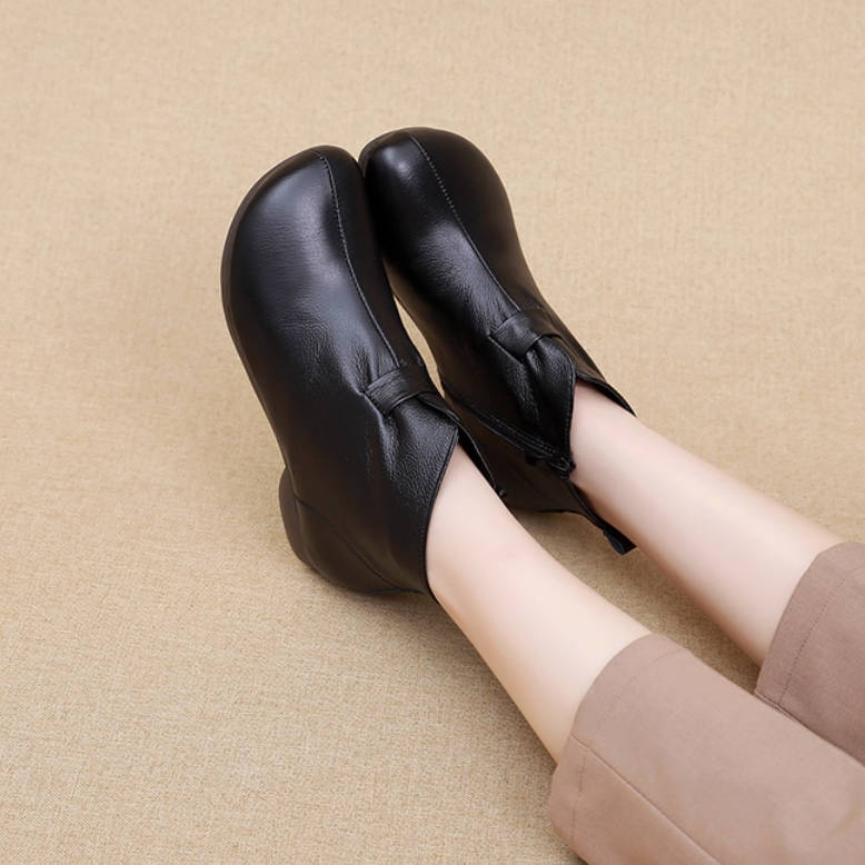 Retro Leather Warm Soft Flat Sole Warm Comfortable Ankle Boots