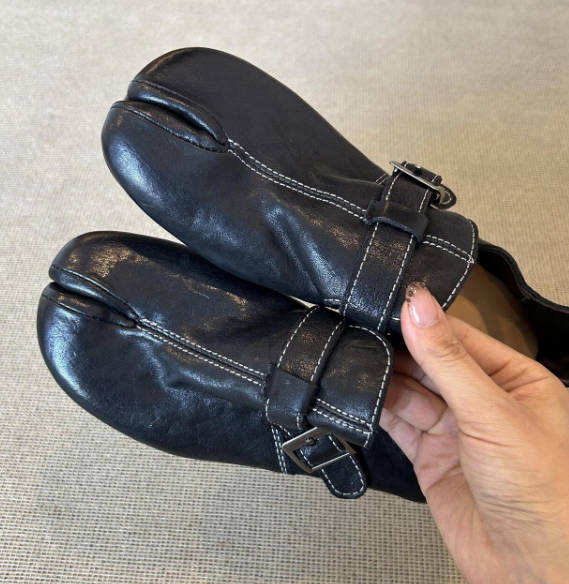 Vintage Genuine Leather Casual One Strap Split-Toe Slip On