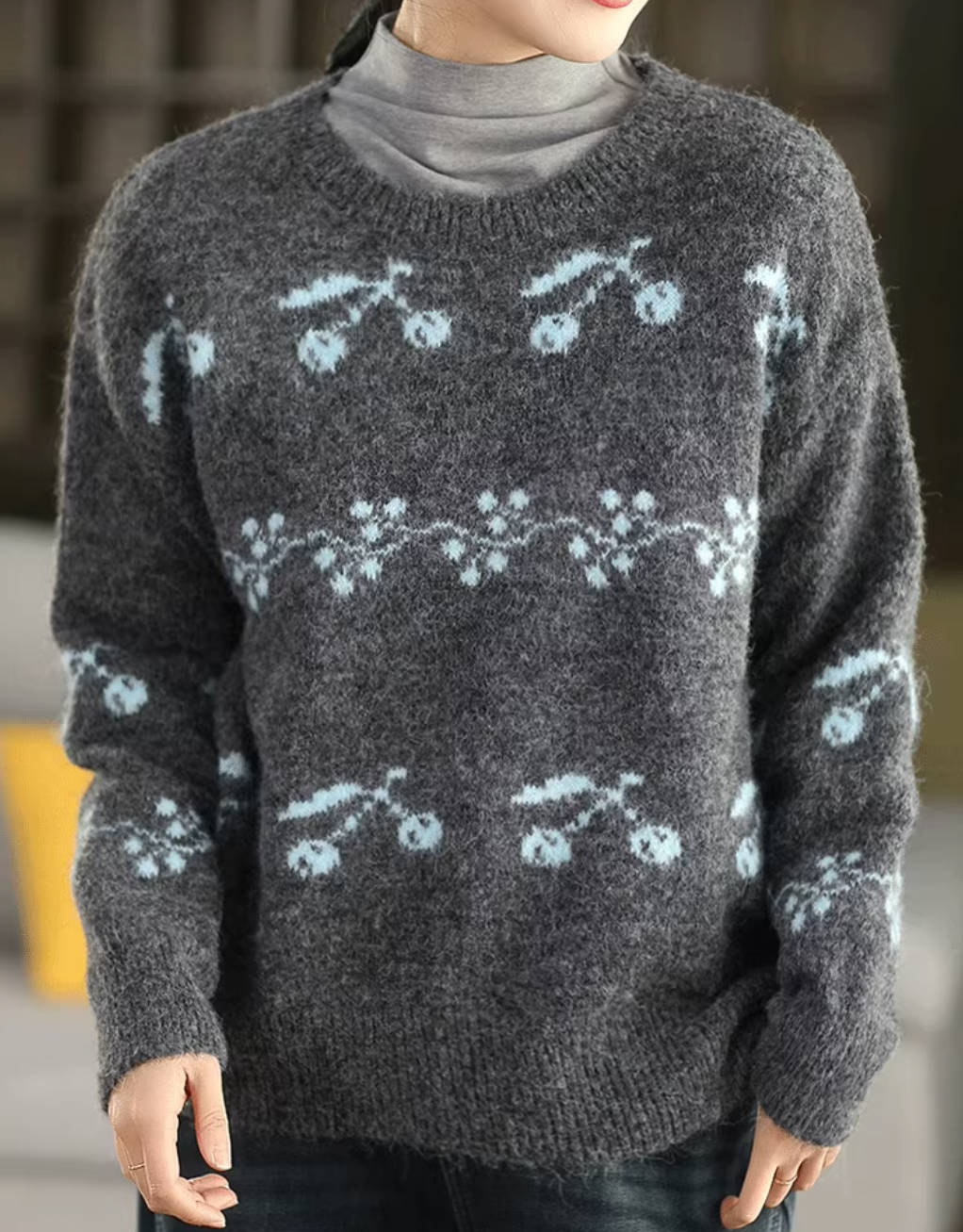 Winter Warm Wool Round Neck Printed Thick Sweater