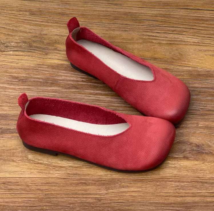 Spring Vintage Genuine Leather Square Toe Slip-Ons