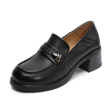 Sheepskin Leather Vintage Elegant Soft Sole Chunky Round Toe Loafers