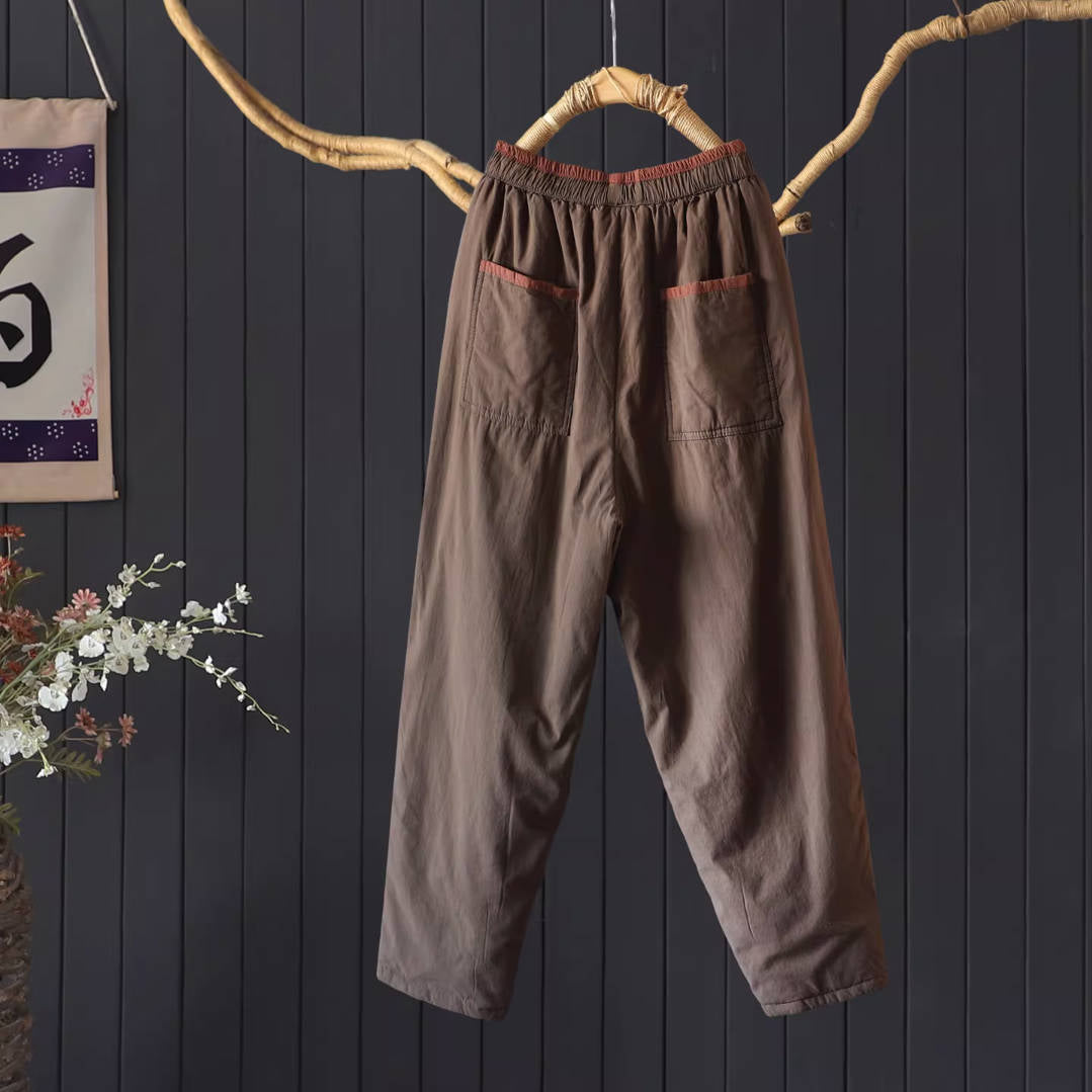 Winter Cotton Versatile Patchwork Thick Cotton-In Elastic Wiast Pants