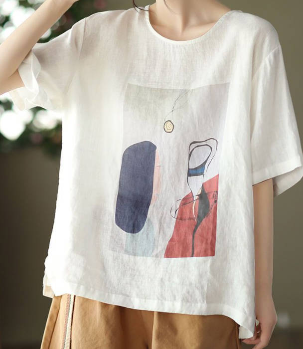Summer Literary Slimming Casual Patchwork Round Neck Top