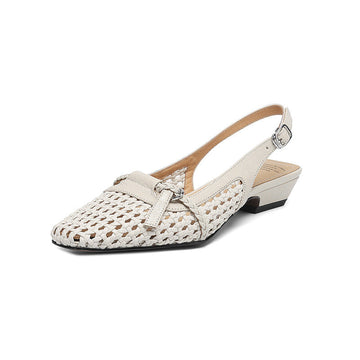 Sheepskin Leather Woven Patchwork Breathable Pointed Toe Sandals