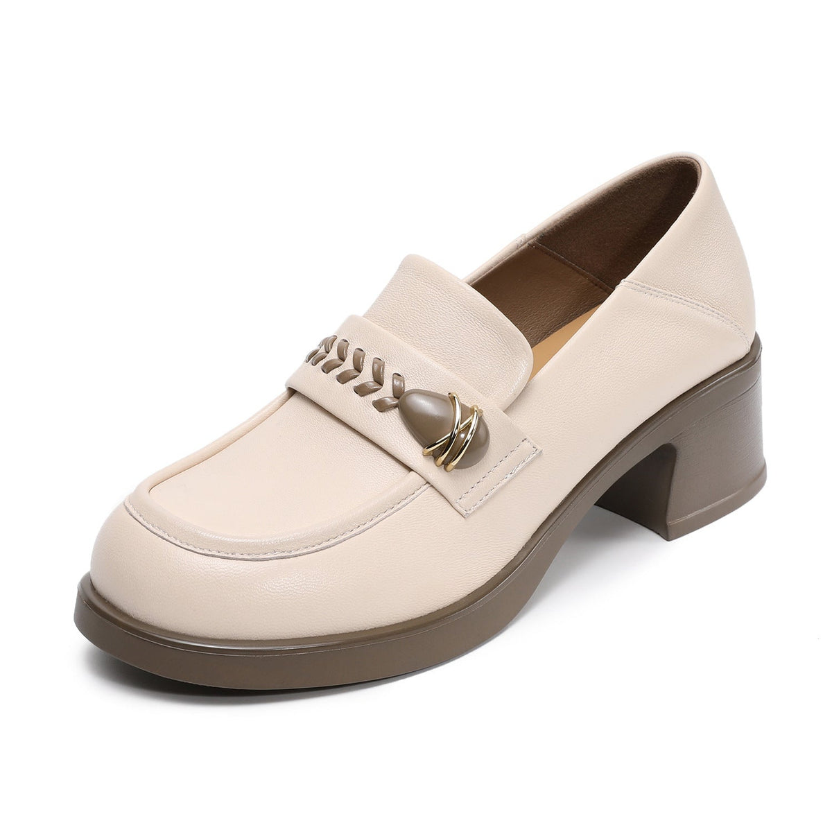 Sheepskin Leather Vintage Elegant Soft Sole Chunky Round Toe Loafers