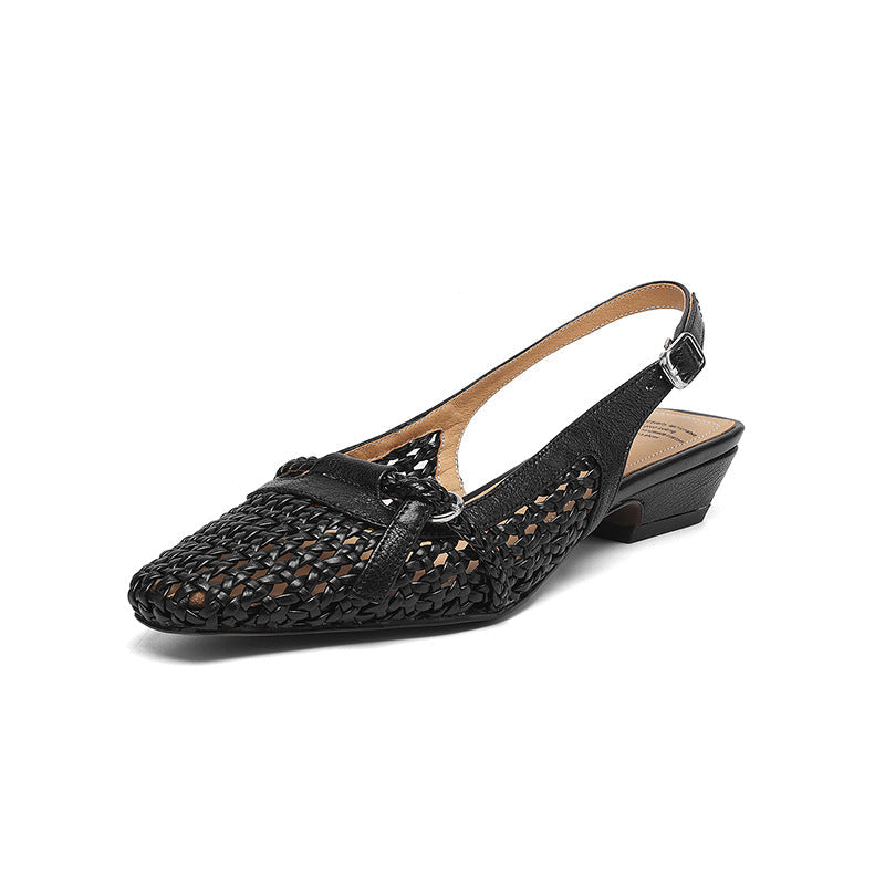 Sheepskin Leather Woven Patchwork Breathable Pointed Toe Sandals