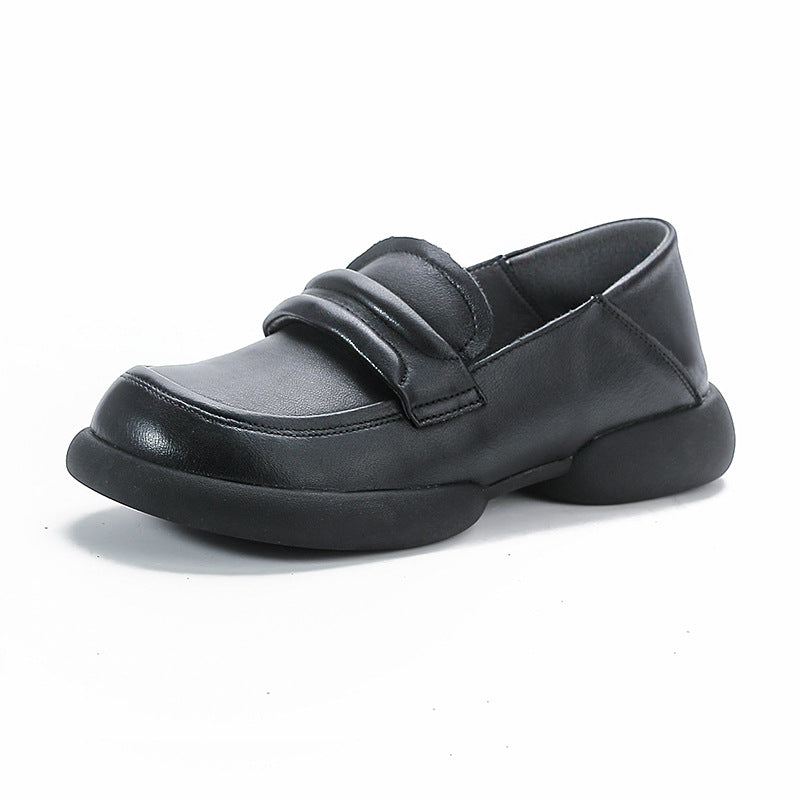 Vintage Cowhide Round Toe Slip-On Casual Everyday Soft Shoes