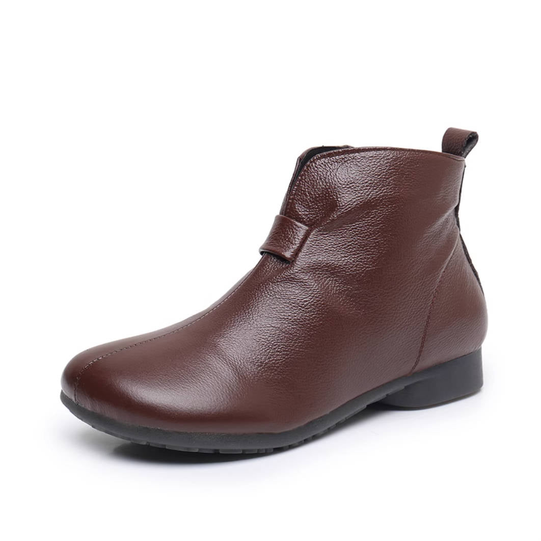 Retro Leather Warm Soft Flat Sole Warm Comfortable Ankle Boots