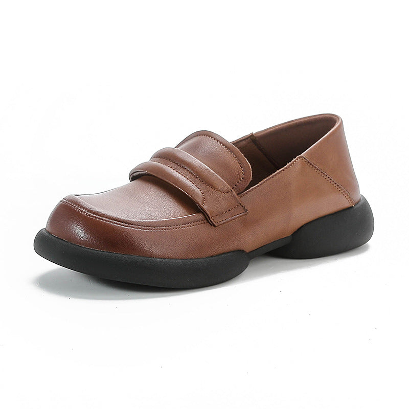 Vintage Cowhide Round Toe Slip-On Casual Everyday Soft Shoes