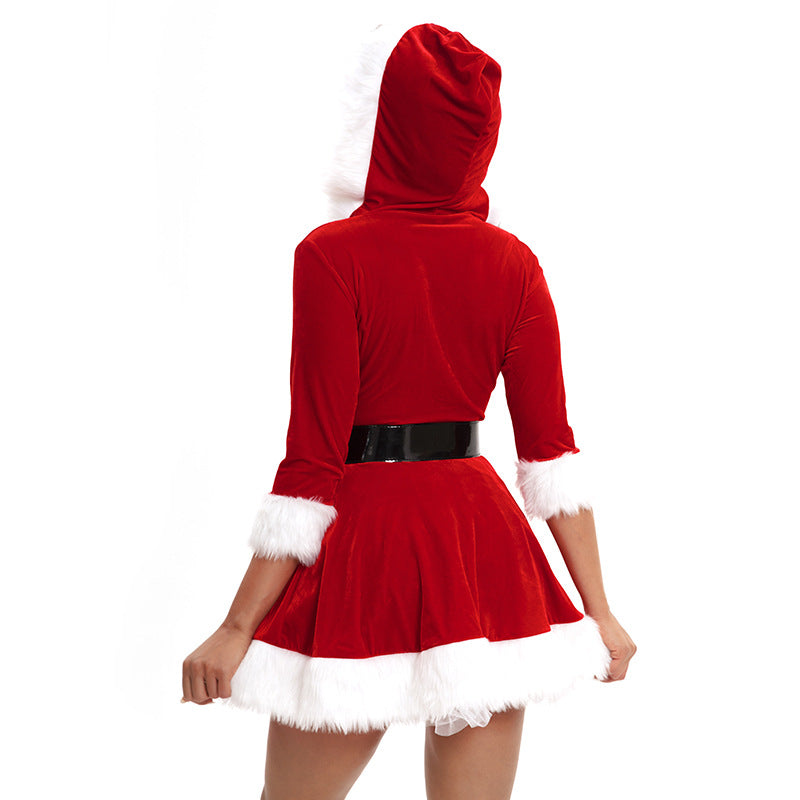 Christmas Dress For Women Red Green Hooded Performance Costume