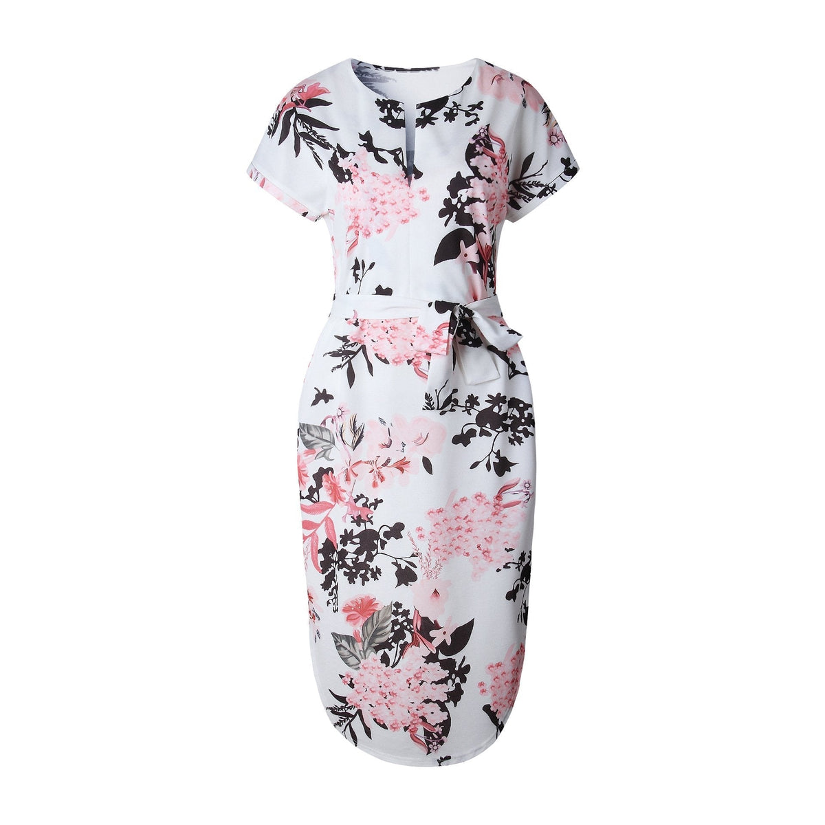 FASHION V-NECK PRINT IRREGULAR KNEE-LENGTH DRESS
