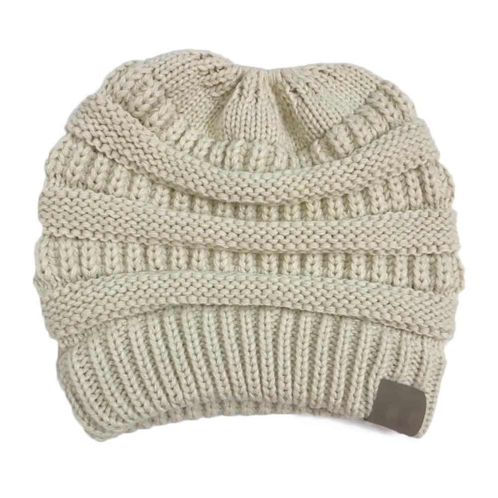 WOMEN'S WINTER OUTDOOR WARM WOOL HAT EMPTY TOP HORSETAIL KNITTED HAT