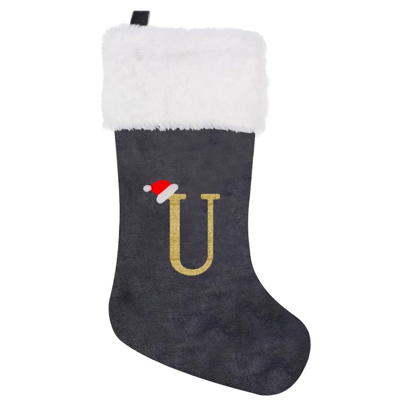 Gray Velvet Embroidered Christmas Stocking
