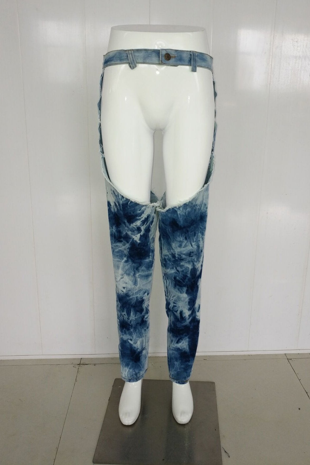 BIG CUT OUT HOLES LONG SKINNY JEANS DENIM PANTS