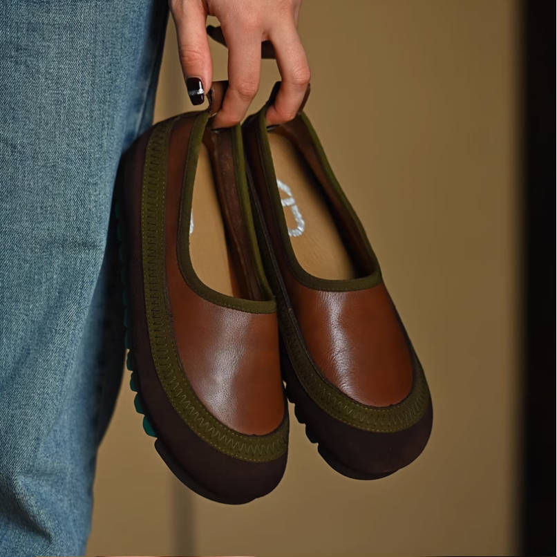 Retro Leather Soft Sole Shallow Round Toe Patchwork Casual Shoes