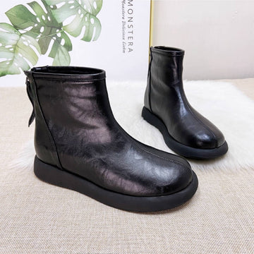 Retro Leather Wide Toe Plush Soft Flat Sole Warm Versatile Boots