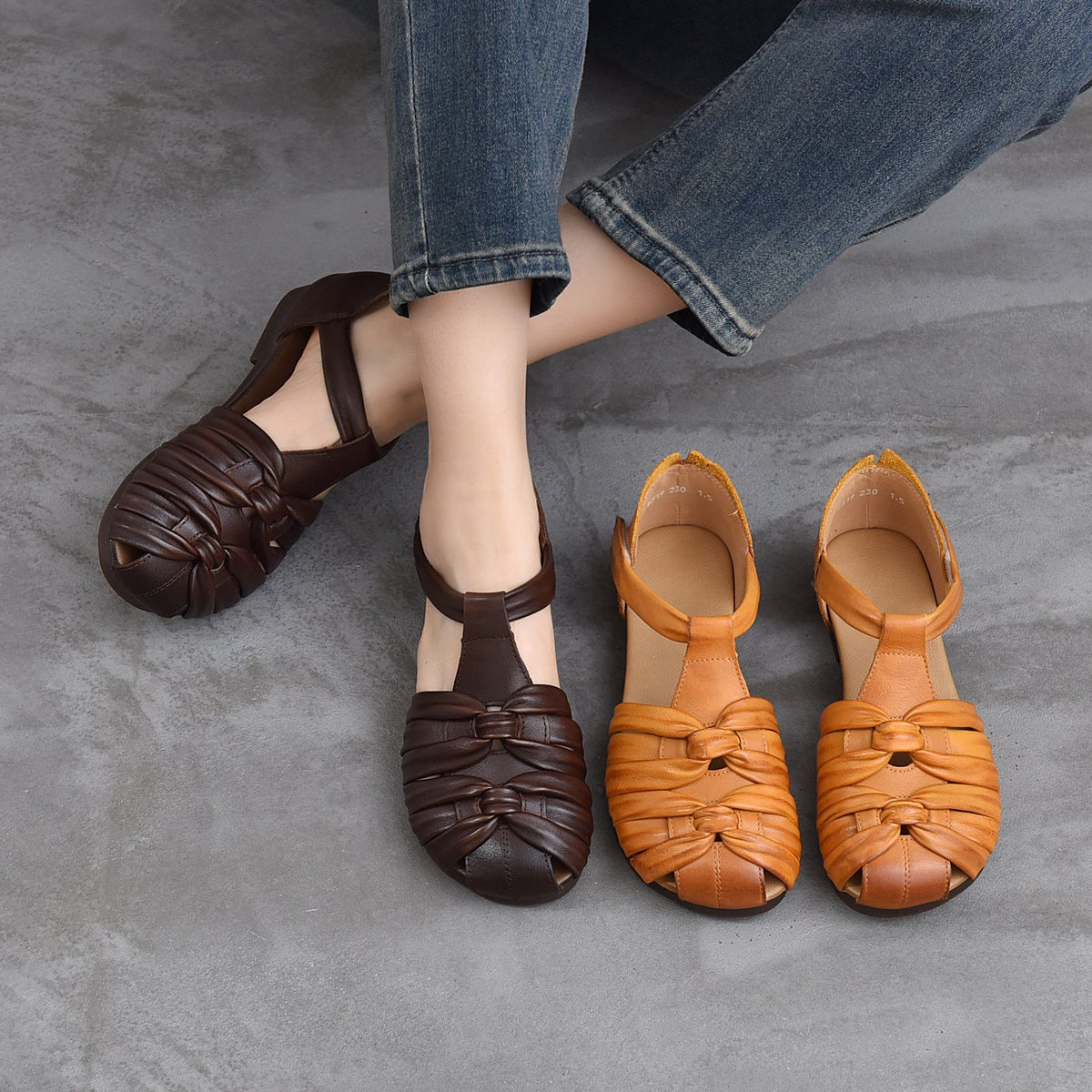 Summer Leather Stylish Cut Out One Straped Soft Flat Sole Sandals