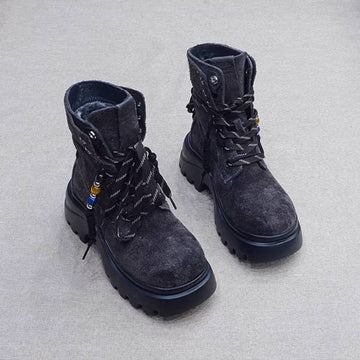Leather Sueded Thick Sole Platform Plush Warm No-Slip Boots
