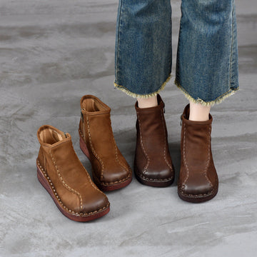 Retro Leather Comfortable Platform Casual Zipper Ankle Boots