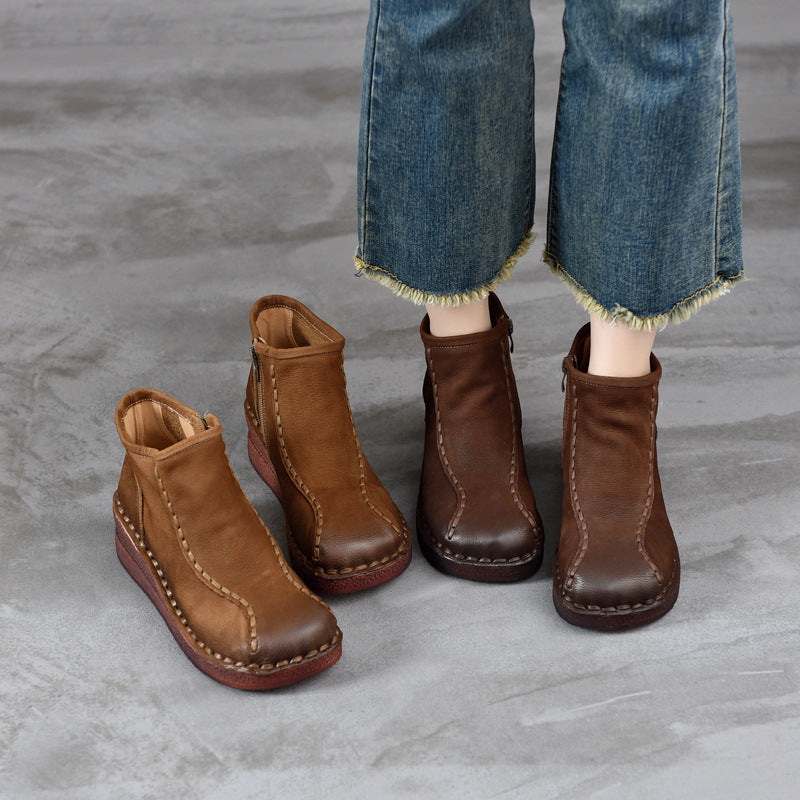 Retro Leather Comfortable Platform Casual Zipper Ankle Boots