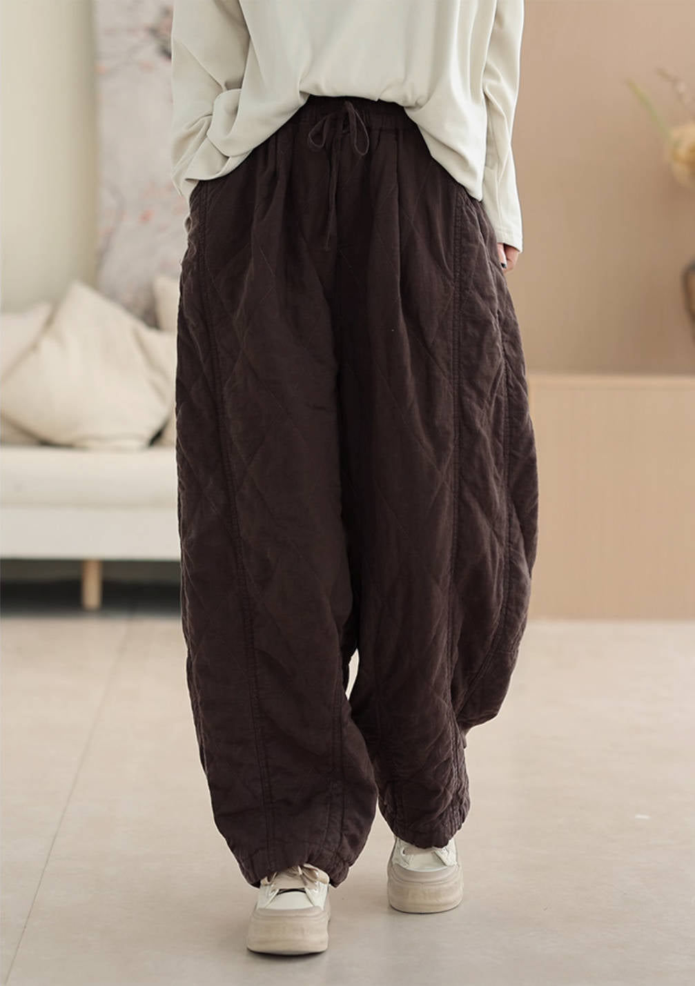 Winter Causal Warm Fashionable Plaid Cotton-In Loose Pants