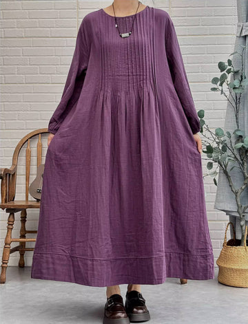Solid Color Cotton Plus Size Loose Long Sleeves Dress