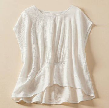 Spring Solid Color Patchwork Ramie Round Neck Casual Vest Top