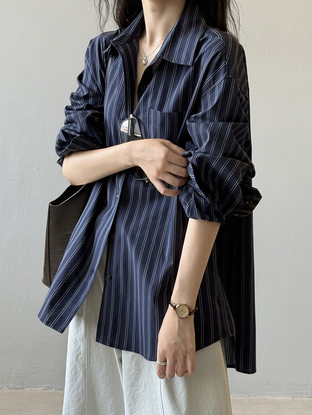 Autumn Versatile Cotton Fashion Striped Loose Casual Shirt