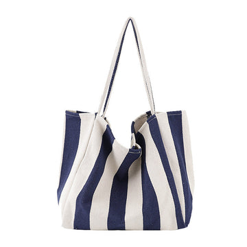Retro Canvas Casual Wide Striped Versatile Plus Size Tote Bag