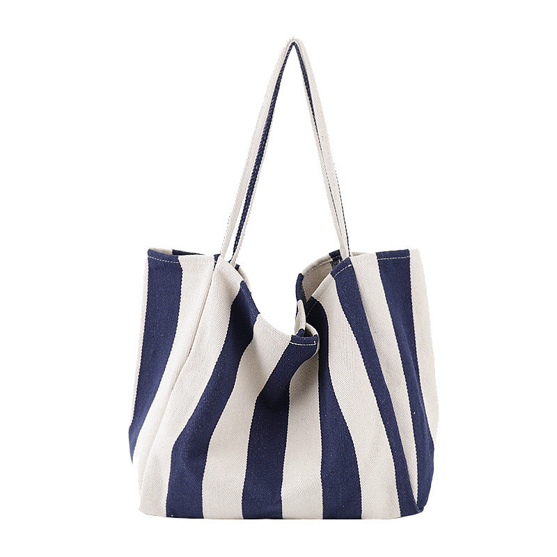 Retro Canvas Casual Wide Striped Versatile Plus Size Tote Bag