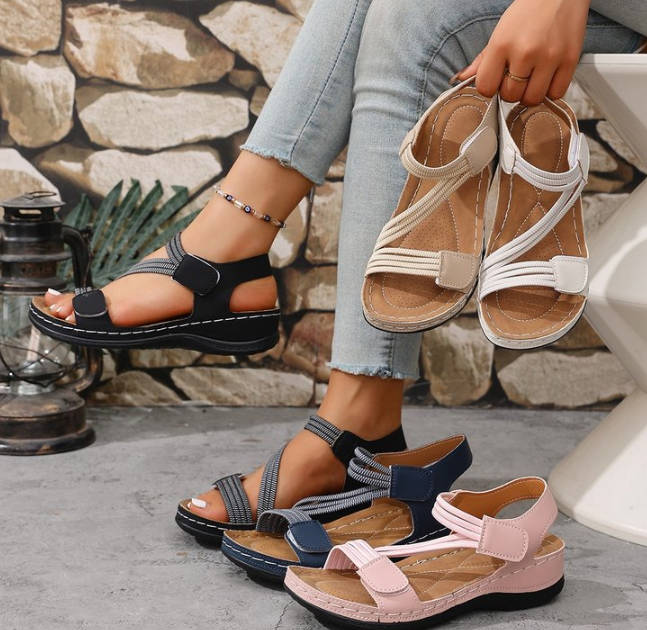 Casual Women Open Toe Magic Tape Soft Roman Sandals