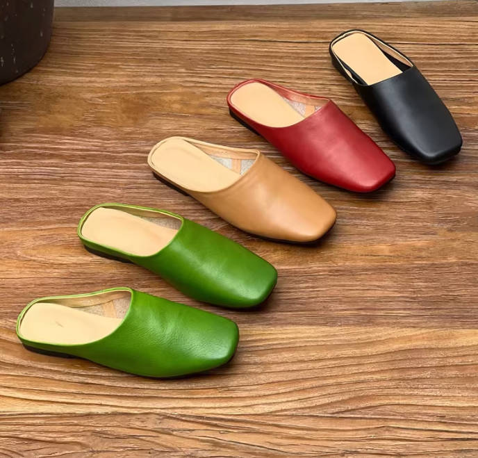 Retro Casual Top Genuine Leather Square Toe Sandals