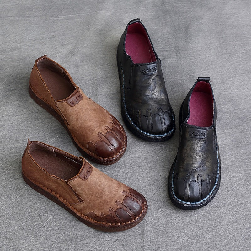 Spring Leather Soft Sole Casual Patchwork Trendy Slip-On Flats