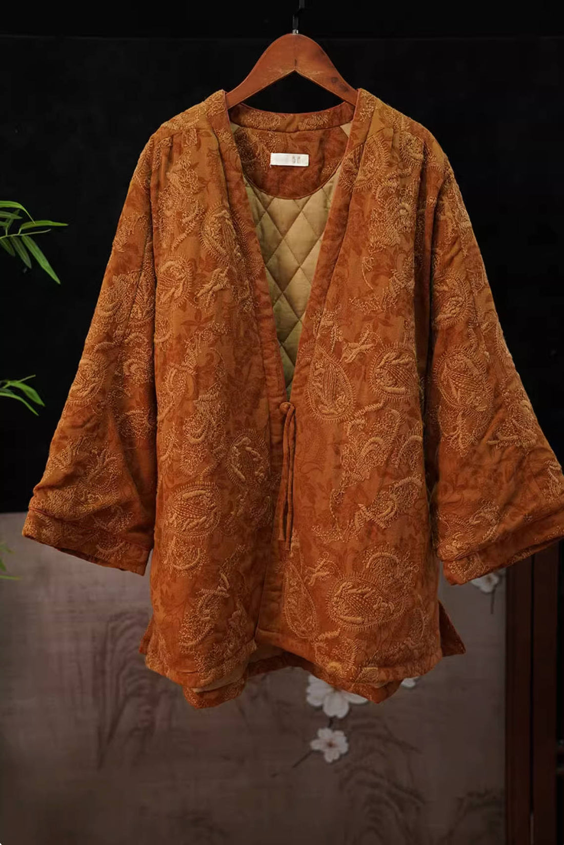 Winter Linen Jacquard V-Neck Thick Warm Long Cotton-In Coat