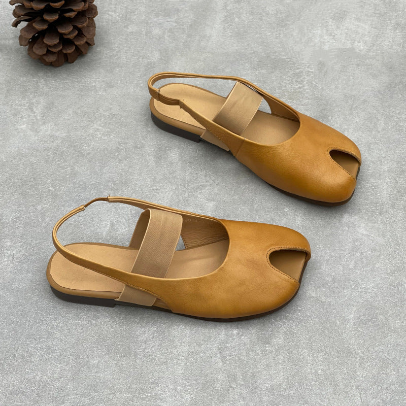 Summer Lazy Leather Square Toe Soft Everyday Flat Sole Slip-Ons