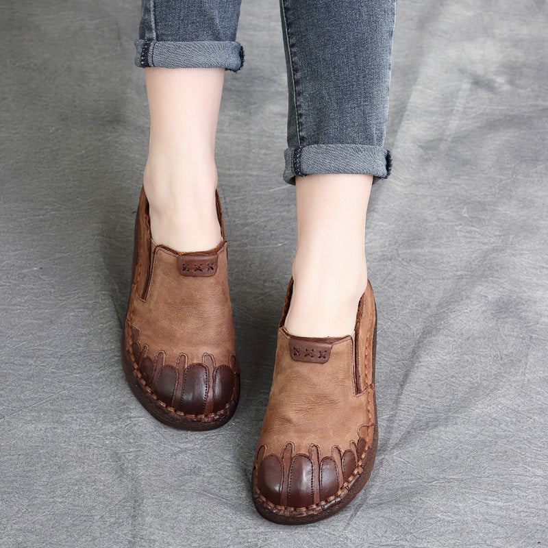 Spring Leather Soft Sole Casual Patchwork Trendy Slip-On Flats