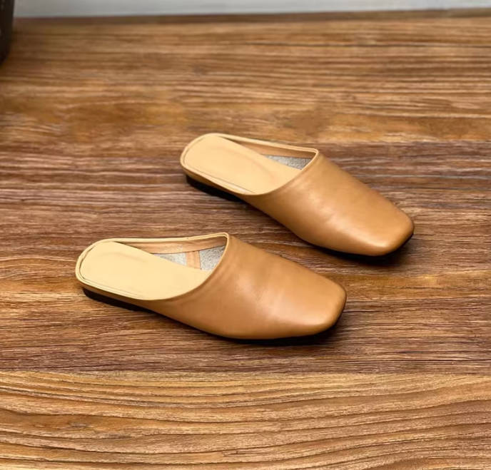 Retro Casual Top Genuine Leather Square Toe Sandals