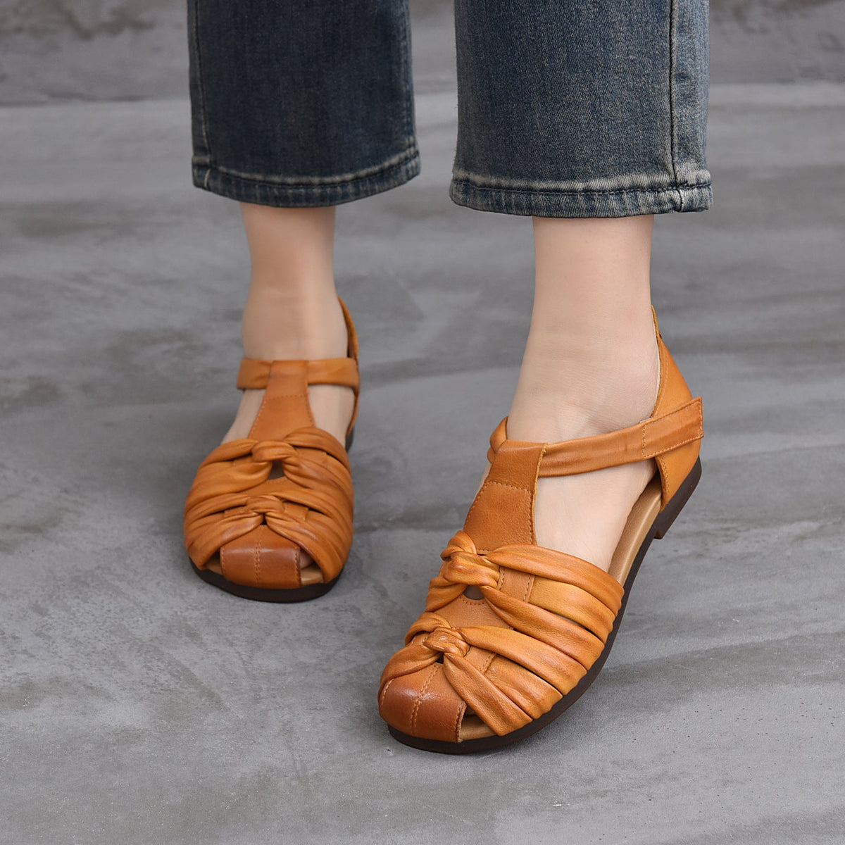 Summer Leather Stylish Cut Out One Straped Soft Flat Sole Sandals