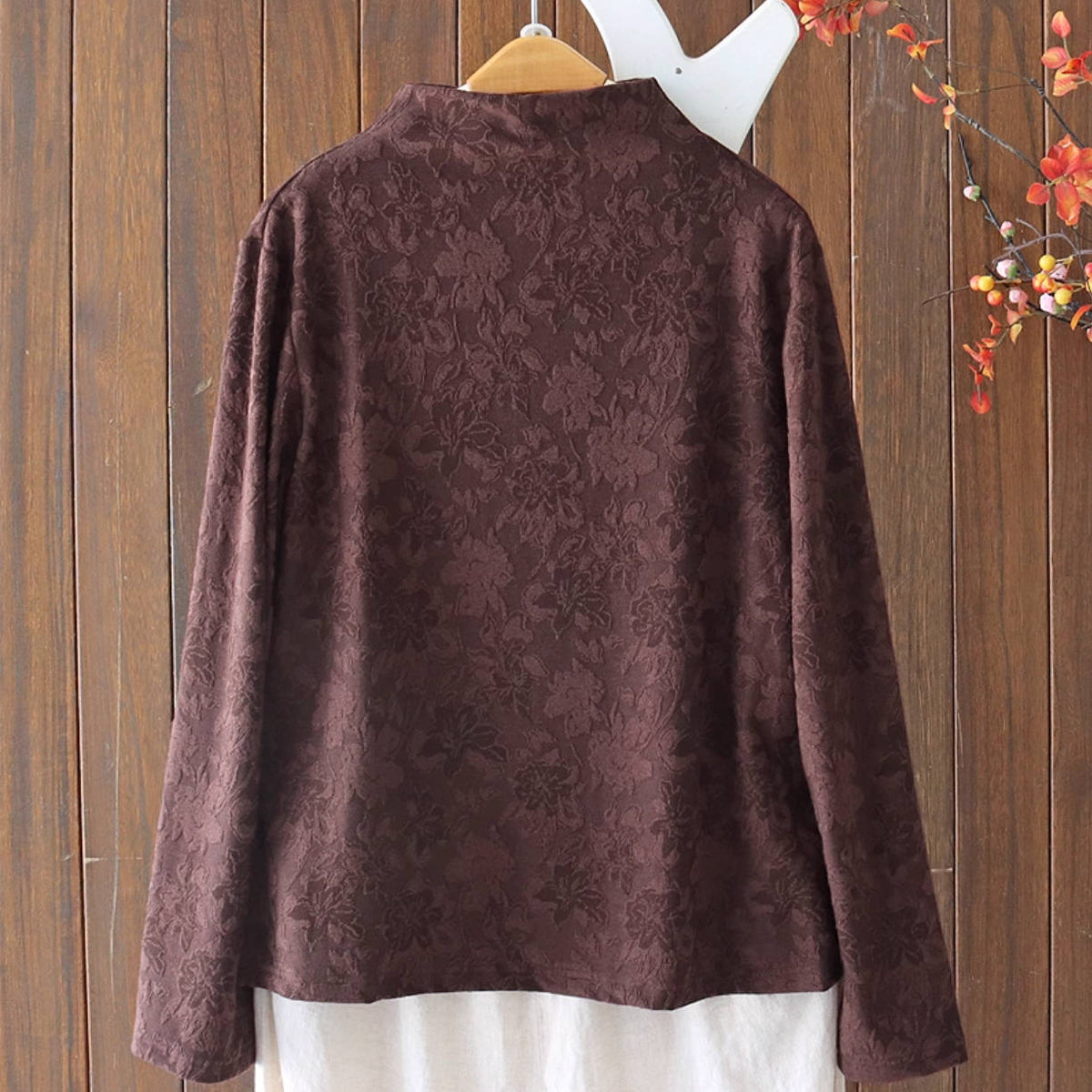 Cotton Retro Floral Printed High Neck Thick Elastic Warm Overshirts