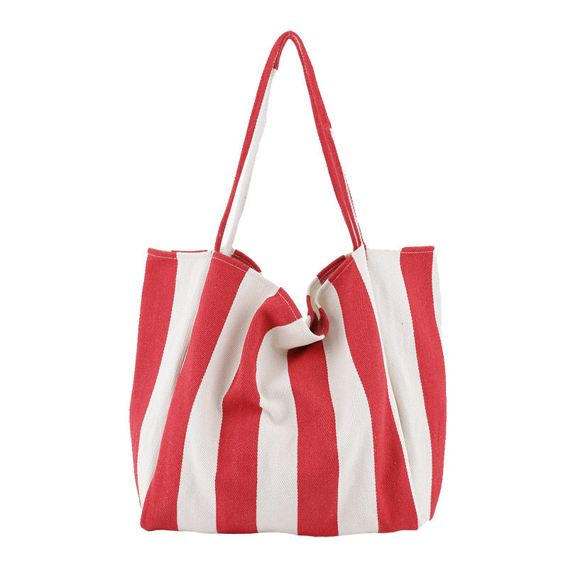 Retro Canvas Casual Wide Striped Versatile Plus Size Tote Bag
