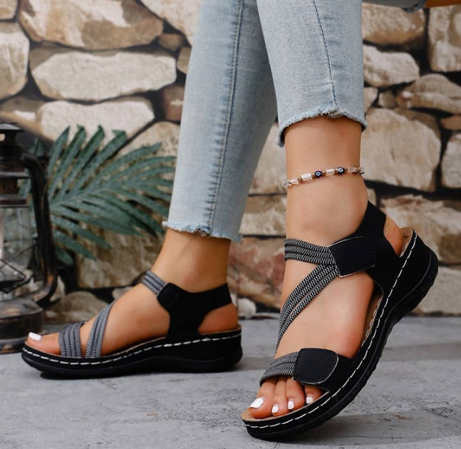 Casual Women Open Toe Magic Tape Soft Roman Sandals