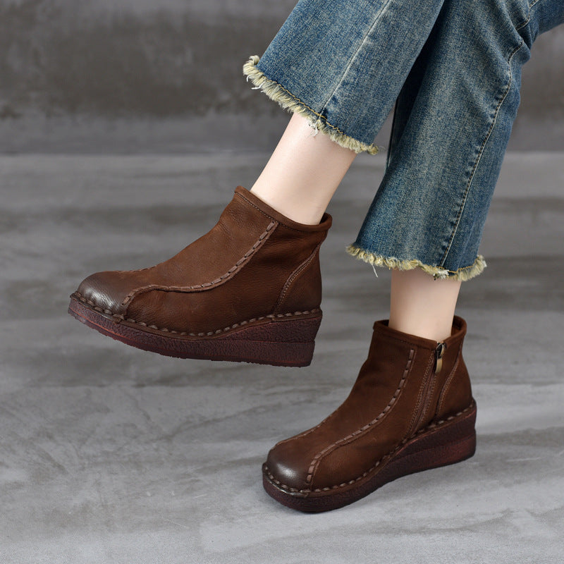 Retro Leather Comfortable Platform Casual Zipper Ankle Boots