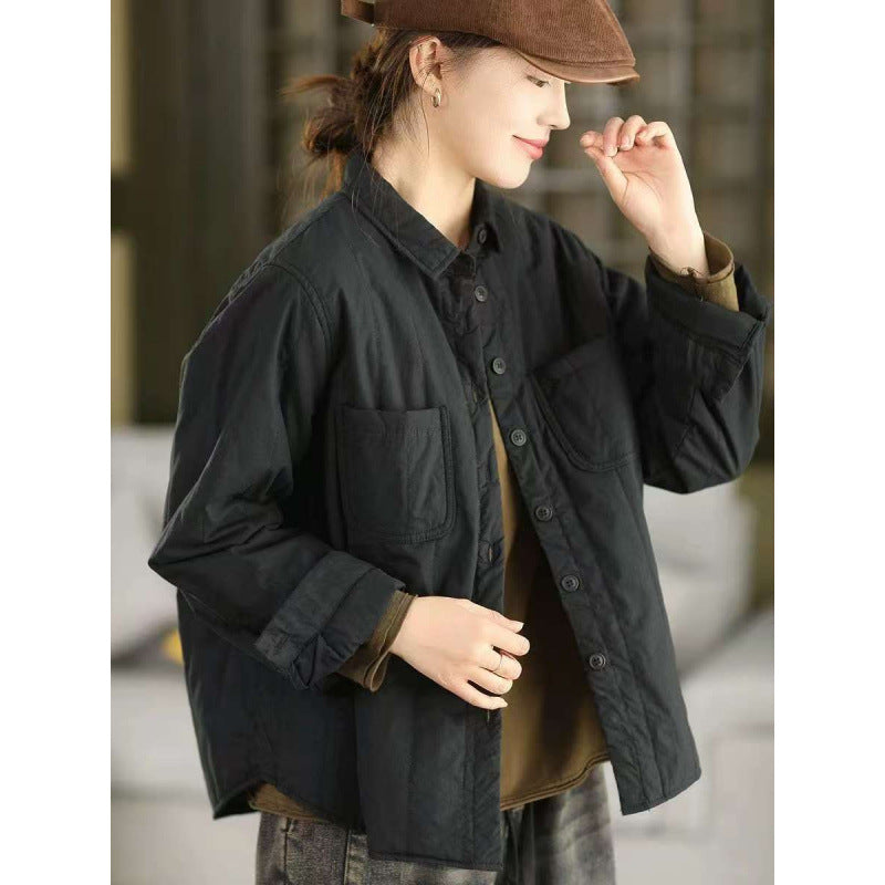 Winter Retro Cotton Thick Versatile Loose Warm Shirt Coat