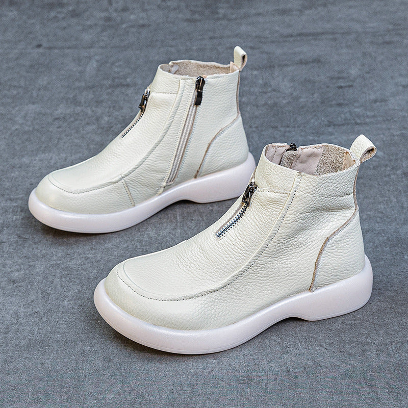 Top Leather Soft Flat Sole Trendy Comfortable Zipper Boots