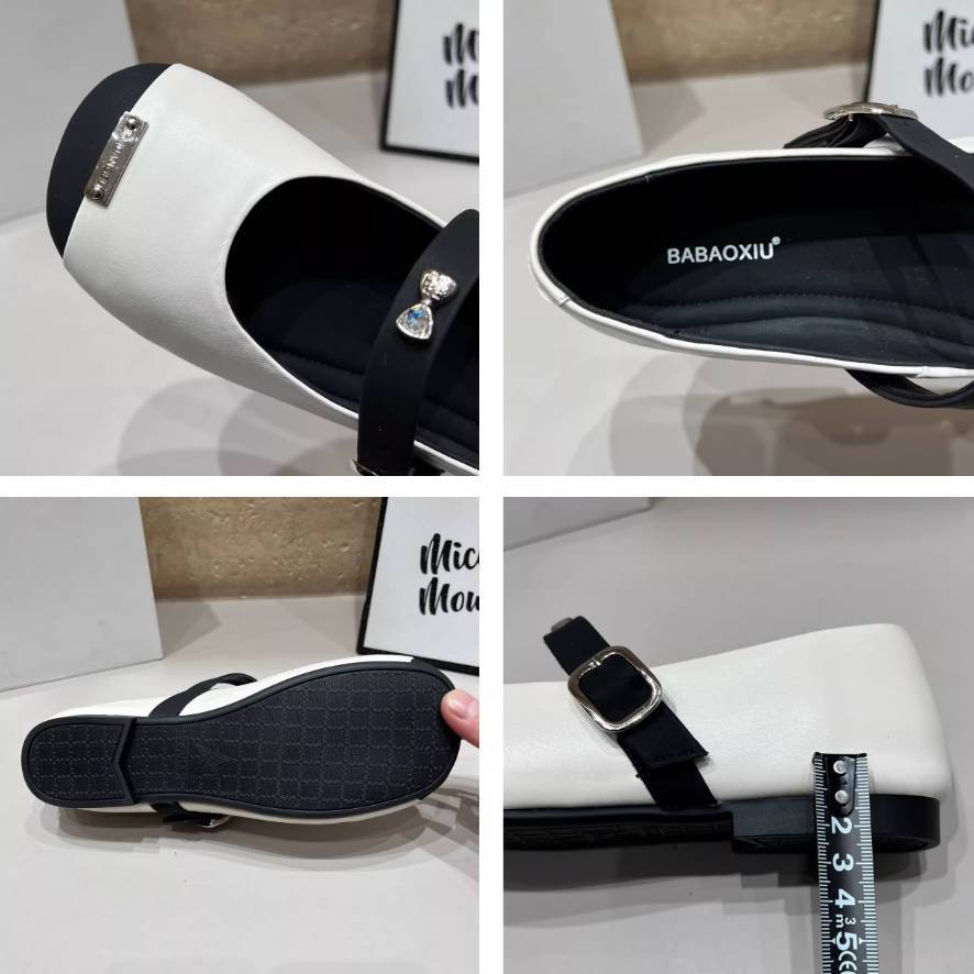Leather Patchwork Elegant Square Toe One Straped Shallow Sandals