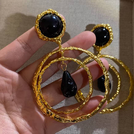Retro Women Oversized Gold Circle Alloy Elegant Earrings