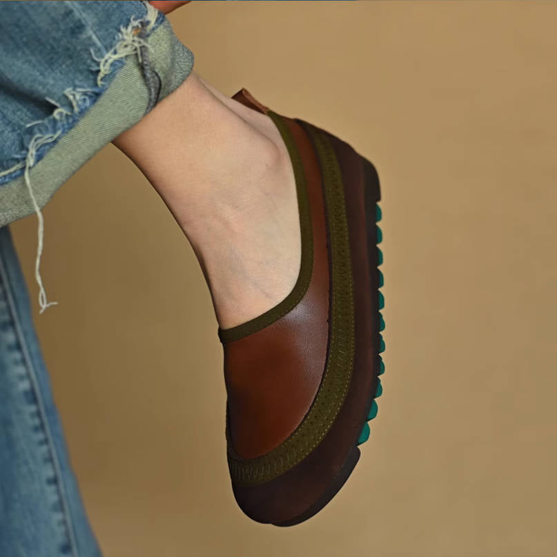 Retro Leather Soft Sole Shallow Round Toe Patchwork Casual Shoes