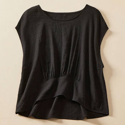 Spring Solid Color Patchwork Ramie Round Neck Casual Vest Top