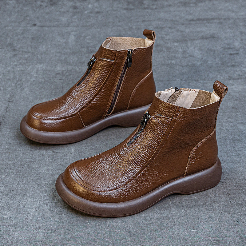 Top Leather Soft Flat Sole Trendy Comfortable Zipper Boots