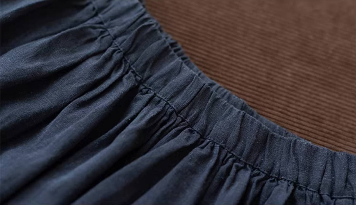 Spring Stylish Linen Elastic Waist Loose A-Line Casual Long Skirt